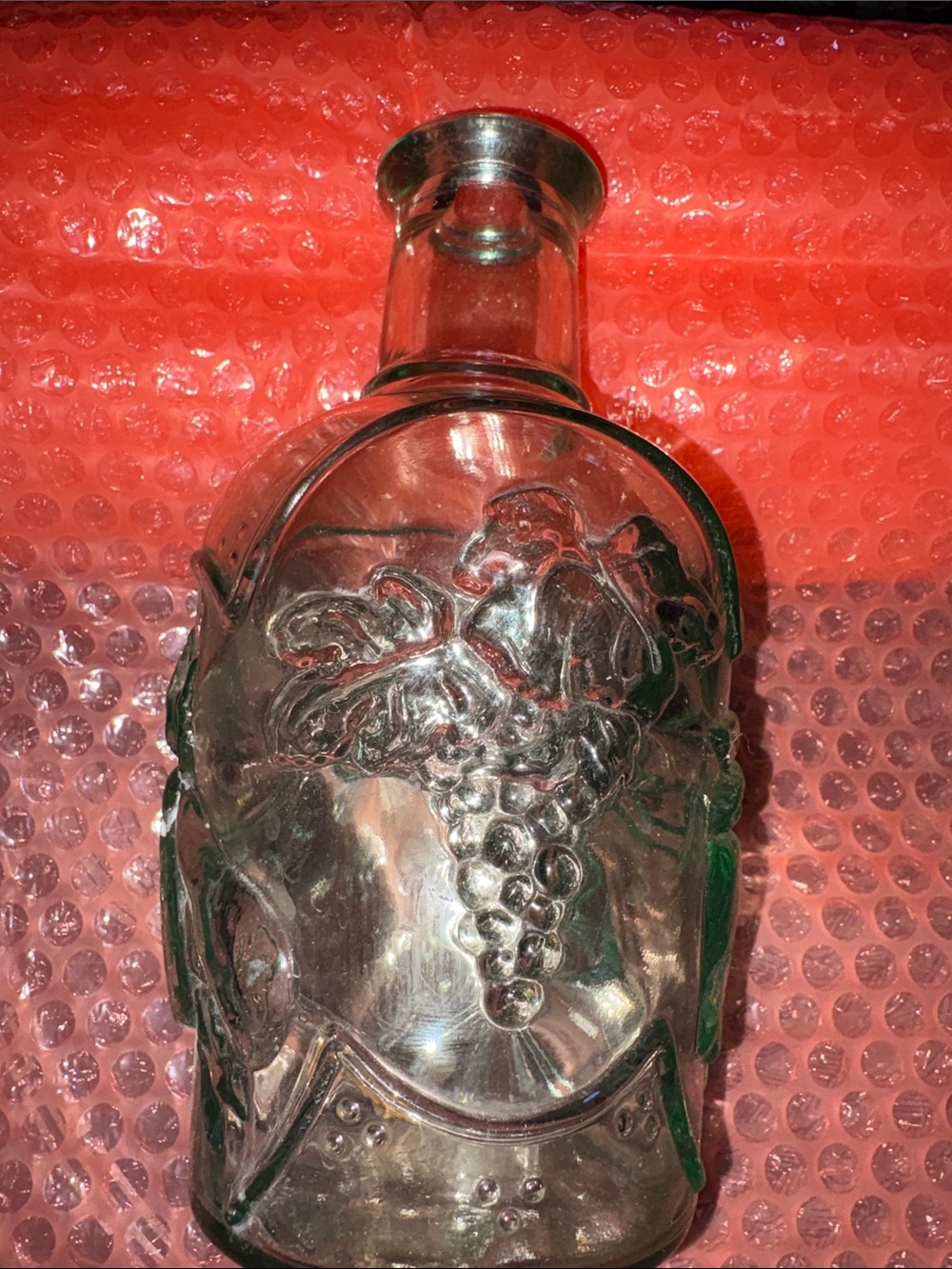 Vintage Green Glass Grape Motif Decanter